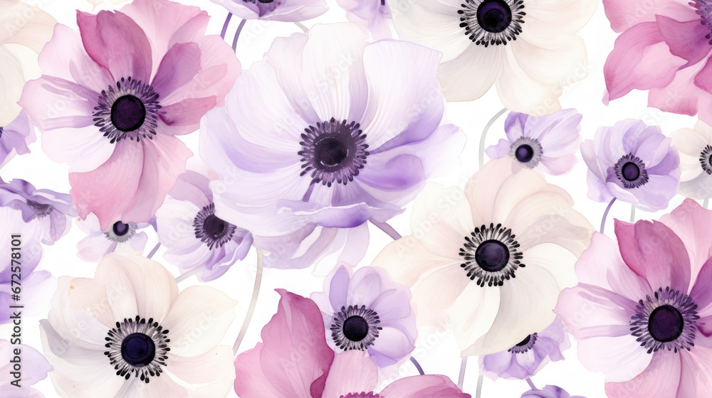 Sophisticated Anemones Watercolor Seamless Pattern, Background Image, Hd