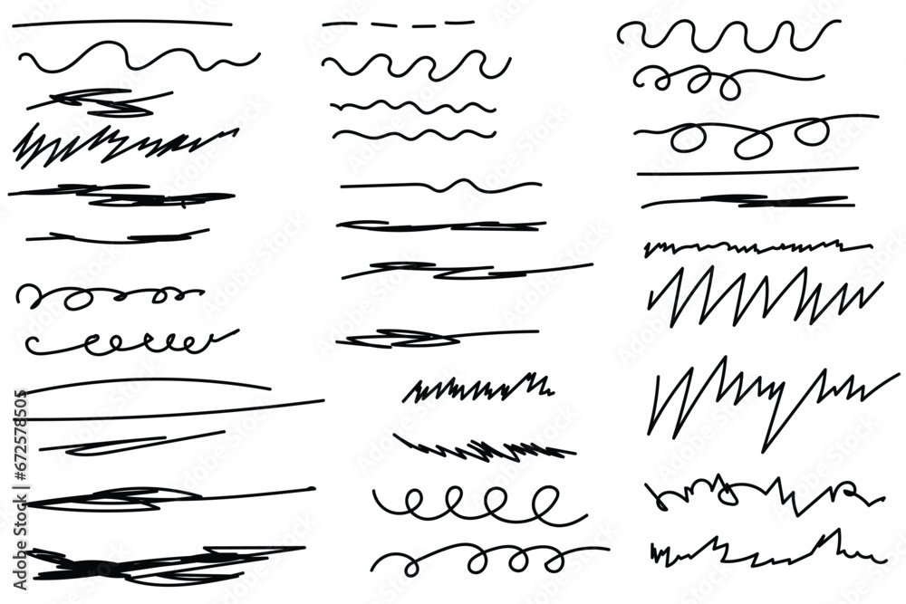 Set of handmade lines, brush lines, underlines. Handdrawn collection