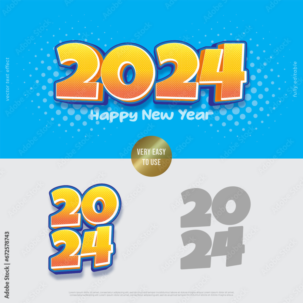 2024 comic font style vector 3D design with editable text effect 2024 comic font style vector 3D design with editable text effect