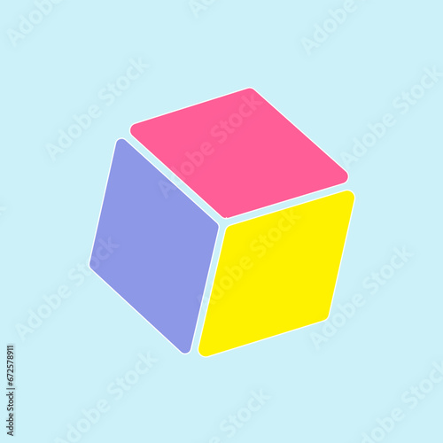 Colorful cube icon on blue background. Vector illustration