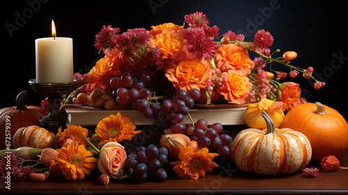 Thanksgiving Day Decoration With Candles Fruits  Background Image  Hd