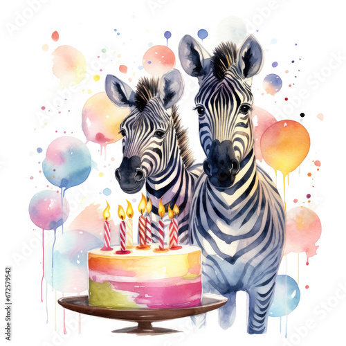 Zebra and birthday party Illustration  Generative Ai