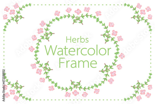 アロマに使われるハーブ・植物のイラスト・フレーム。水彩風ベクター素材