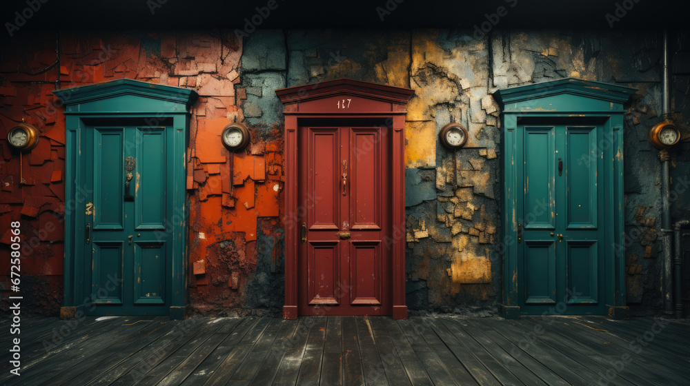 Three Different Kind Of Doors Leading To Different , Background Image, Hd