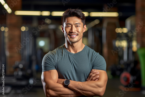 Muscular man posing in gym backdrop  generative ai