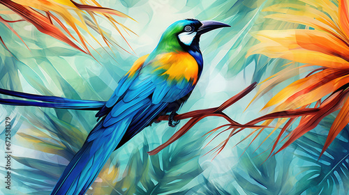 Tropical Bird-Of-Paradise Watercolor Seamless Pattern, Background Image, Hd © ACE STEEL D