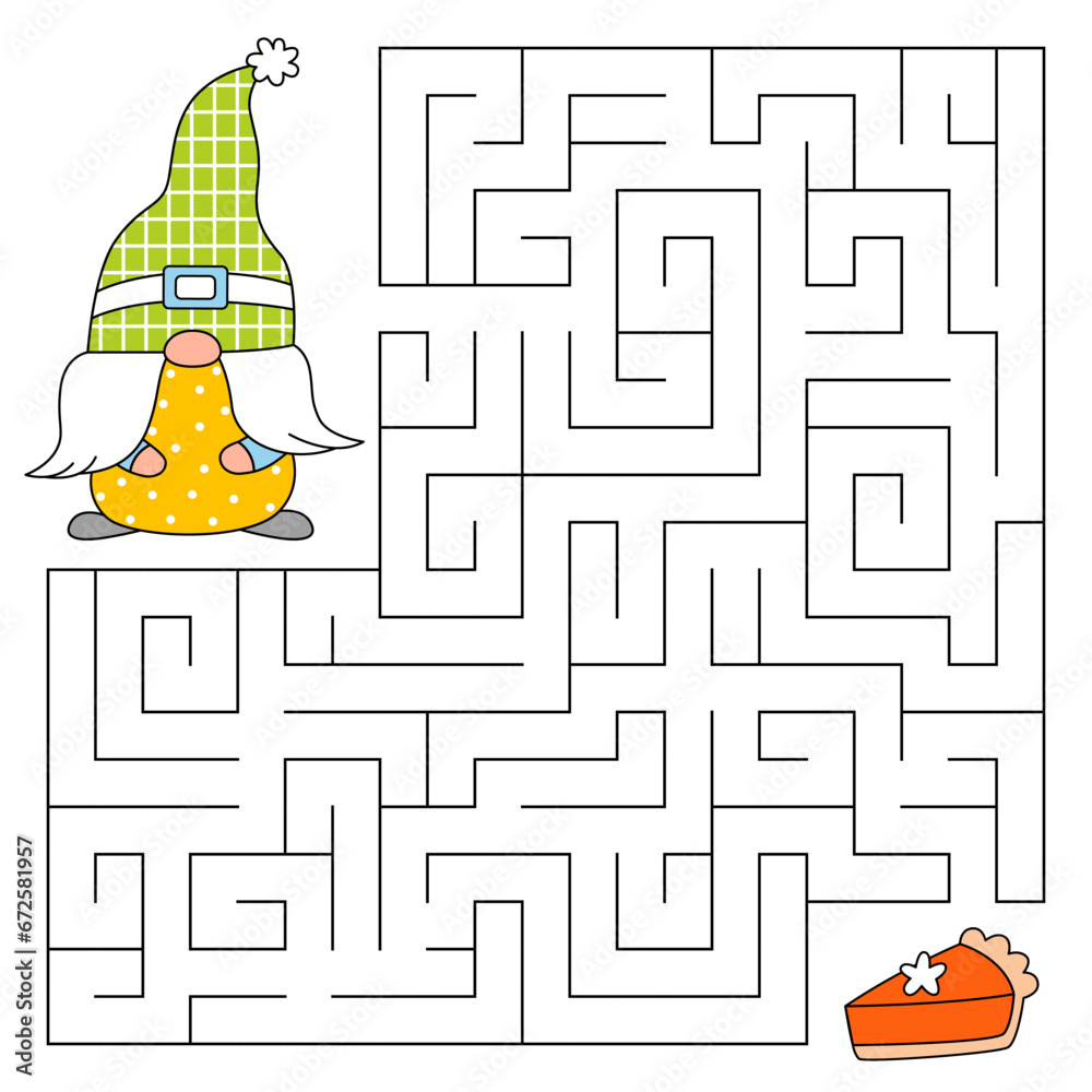 Thanksgiving day maze game for kids. Cute gnome looking for a way to ...