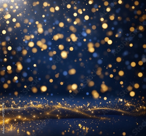 Stras, golden gliter with blue background, sparkle, glowing photo
