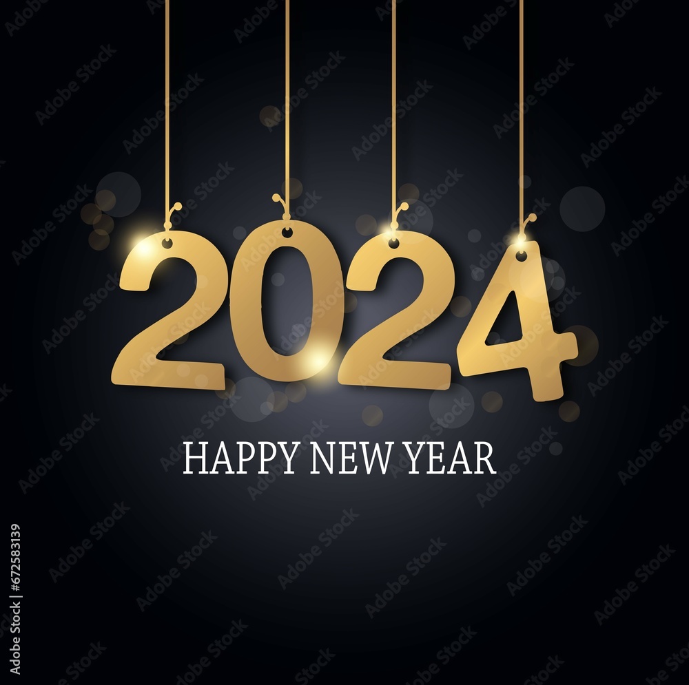Illustration for the new year 2024 in golden color on a dark background Illustration for the new year 2024 in golden color on a dark background