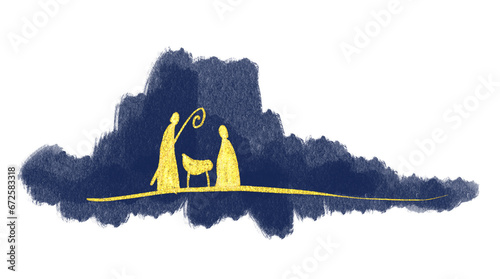 Bild auf Leinwand Drawing, Bible Merry christmas scene of holy family.