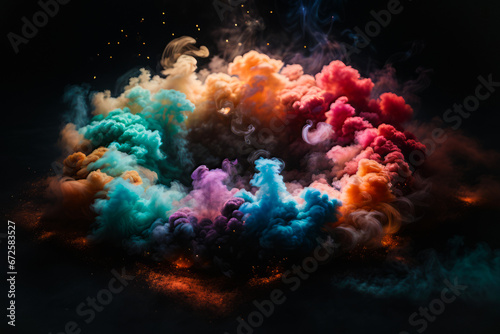 Explosion of colored powder on black background. Abstract colored background