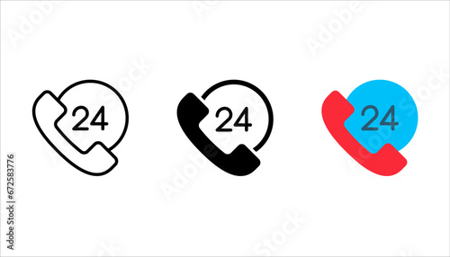 24 hours phone support illustration. Hotline customer service concept. Call center icon set. vector illustration on white background