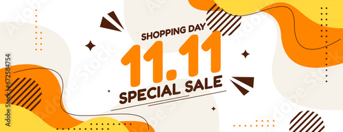 11.11 shopping day sale banner design with abstract shapes background in orange , yellow and brown. vector illustration