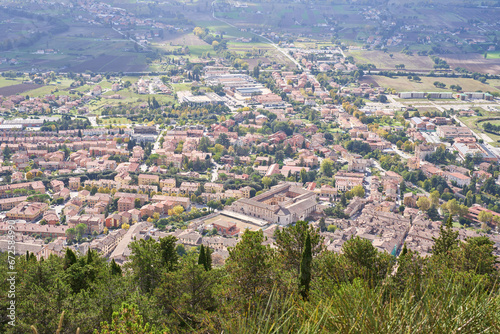 Panoramic view of the medieval town of Gubbio in Umbria, Italy 