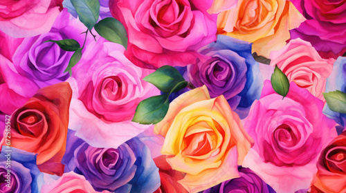 Vibrant Roses Watercolor Seamless Pattern Romantic  Background Image  Hd