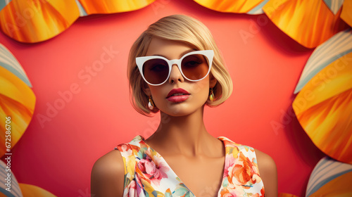 Wallpaper Mural Woman On A Colorful Background In The Style Of Beach, Background Image, Hd Torontodigital.ca