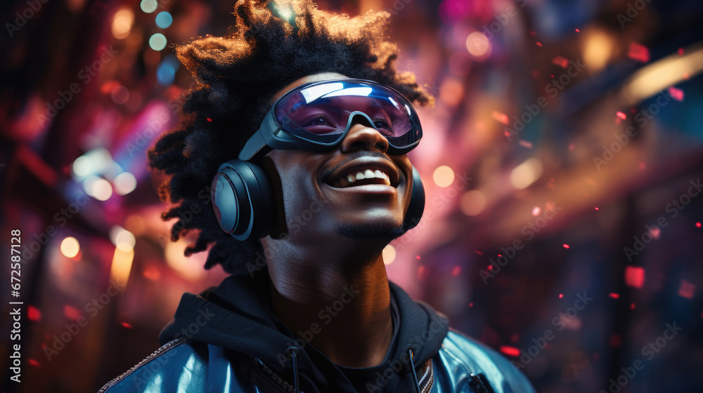 Young Black Man Wearing Virtual Reality Glasses, Background Image, Hd
