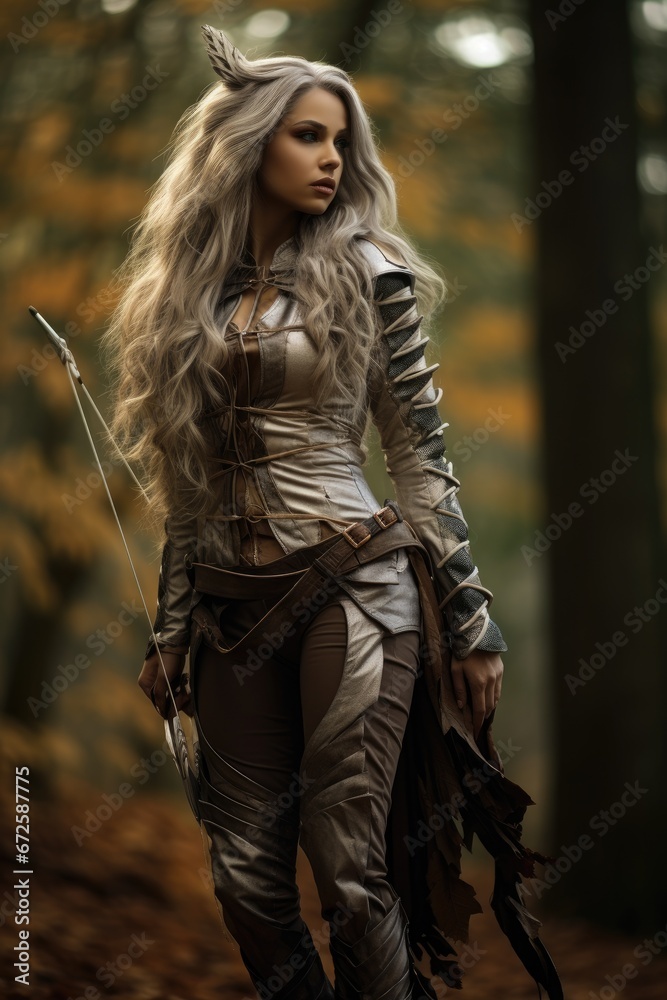 full body photo of a female elven hunter - fantasy full body photo of a female elven hunter - fantasy