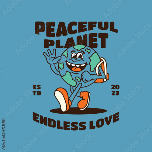 Vector illustration set of characters ìn retro style and typography quote. Groovy stickers with for print.
