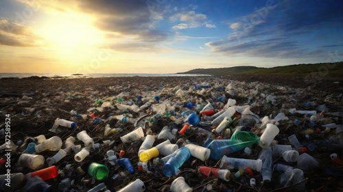 polluted beach Generative AI Non bio-degradeable plastic