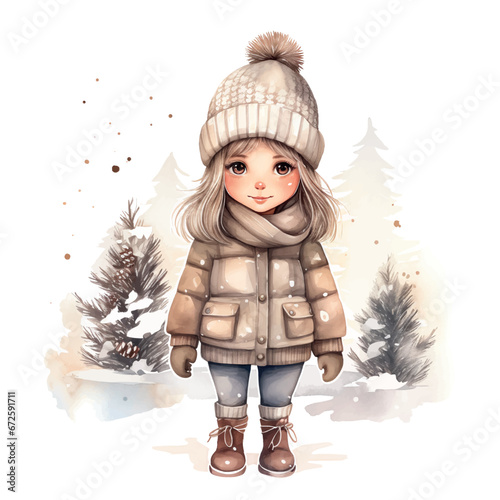 Vector christmas girl in winter clothes