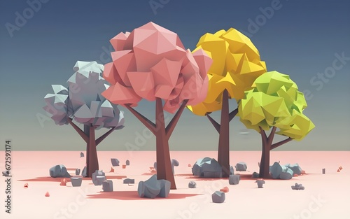 3d render pastel digital asset  low-poly trees enviroment ai generative 