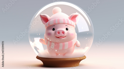 Christmas globe with cartoon pig inside photo