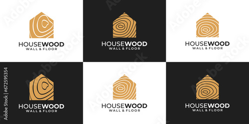 Wood house vector set logo template. Wooden home builder logo illustration. Oak home shape logo design. Carpenter industry logo design.