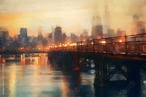 Blurred bridge over cityscape. Generative AI