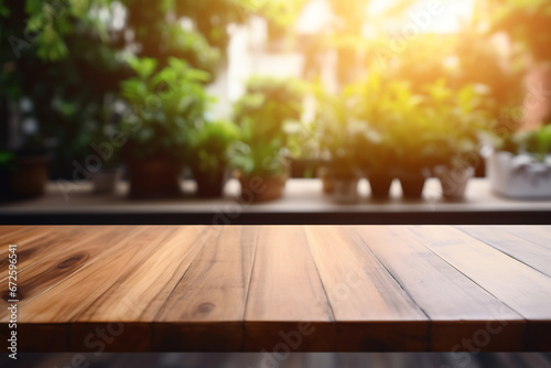 wooden table on blurred kitchen bench background