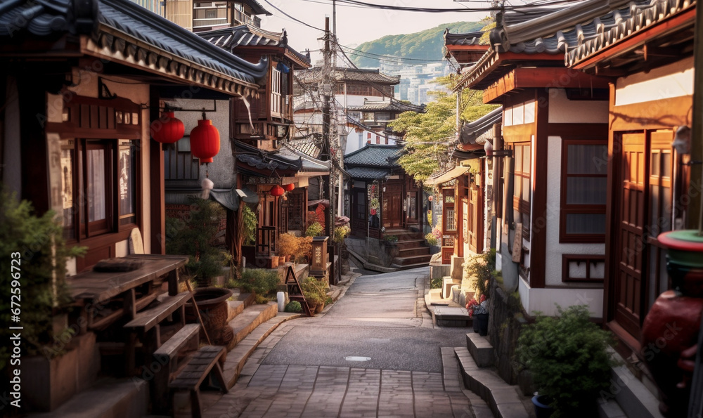 beautiful narrow street in the japan village