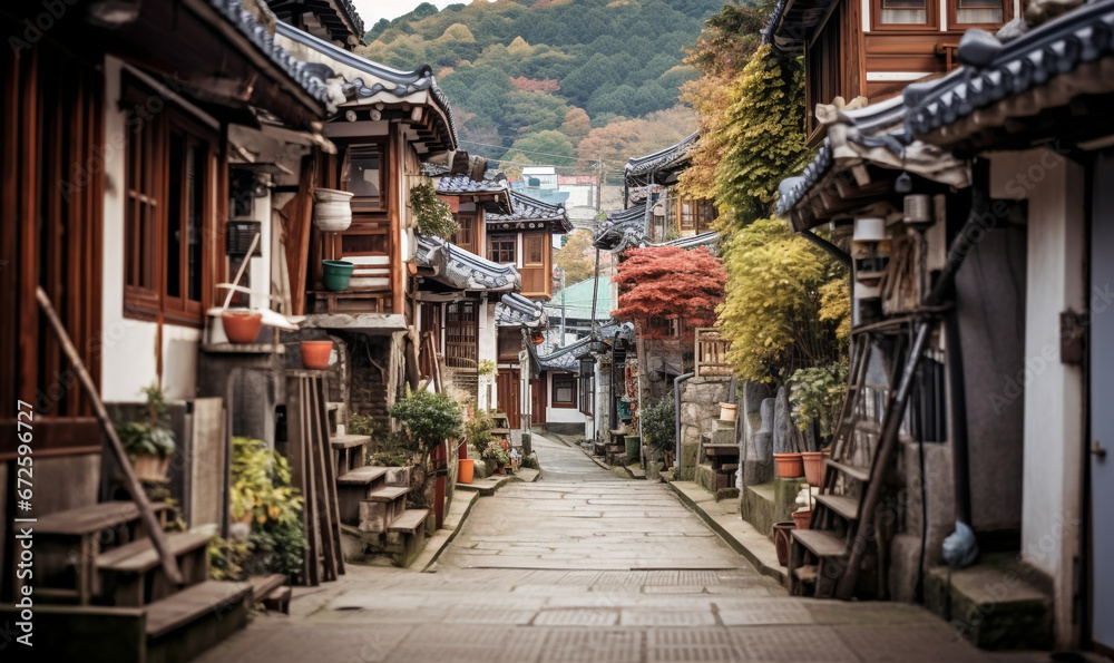 beautiful narrow street in japan old town
