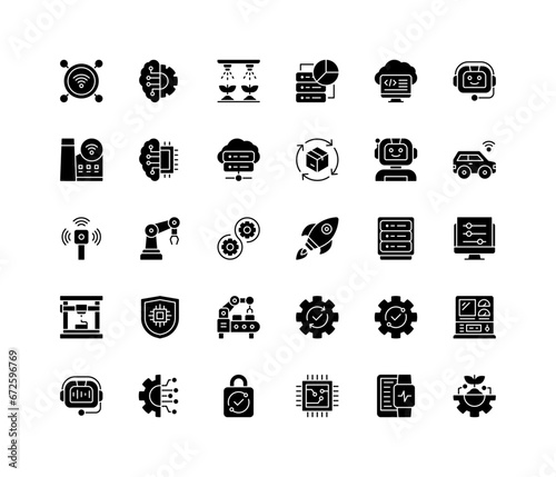 Industry 4.0 icon set. Glyph style icons