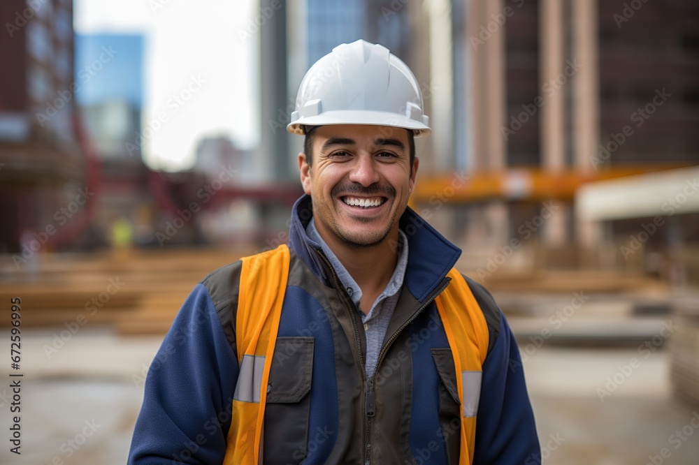 Construction worker, civil engineer with safety helmet in construction site, Construction worker checking and controlling project on building site, Contractor or architect