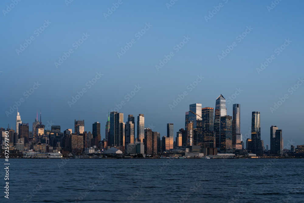 New York west side in the evening, panoramic view on Hudson River