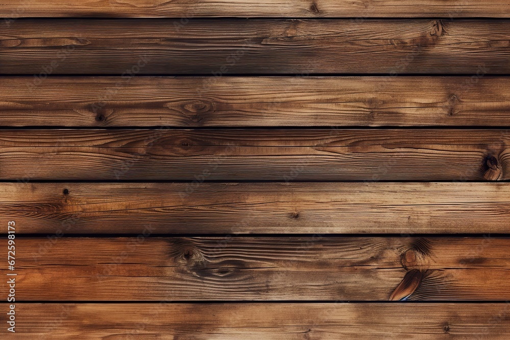 Fototapeta premium Repeatable wooden planks texture. Brown, seamless and realistic wood material. Close up view. Weathered, old, vintage surface.