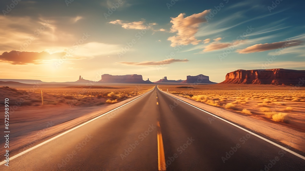 Road in Monument Valley at sunset, Arizona,
