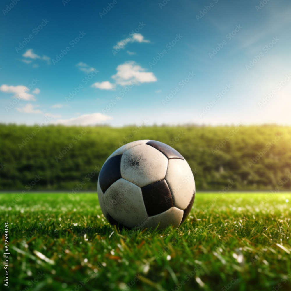 Fototapeta premium Soccer Ball on Grass with Sky