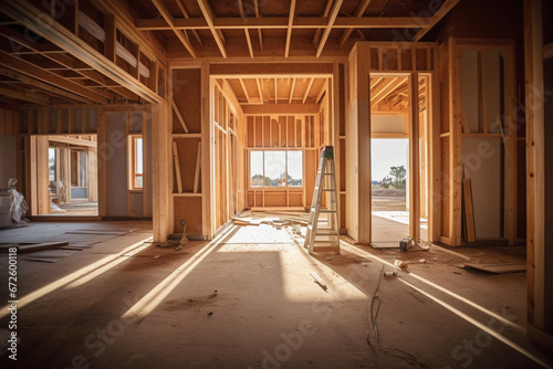 New Home Construction Framing Foyer Area, soft lighting
