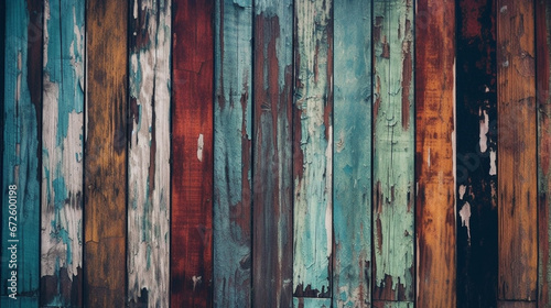 Old, grungy, colorful wood background photo
