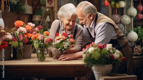Elderly couple  flower arrangers