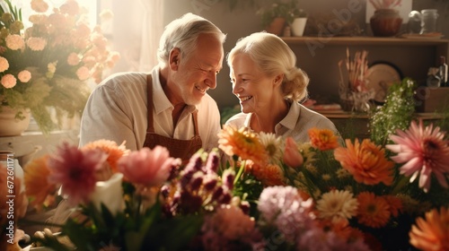 Elderly couple, flower arrangers © somchai20162516