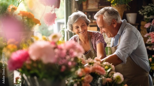 Elderly couple, flower arrangers photo