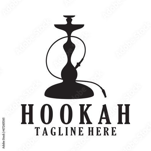 Vintage hookah, shisha or water pipe logo silhouette for club, bar,cafe,vape and shop.