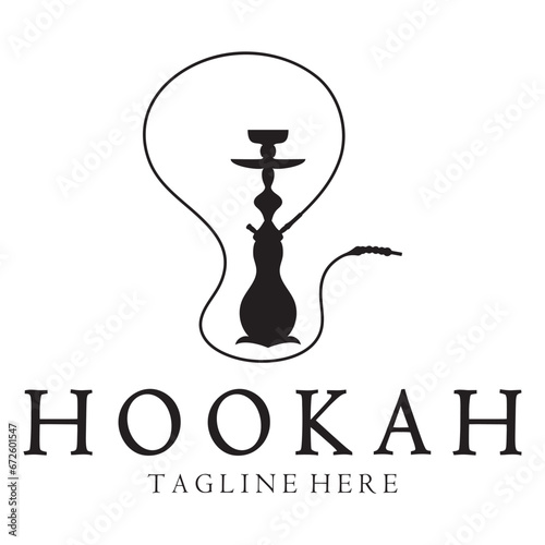 Vintage hookah, shisha or water pipe logo silhouette for club, bar,cafe,vape and shop.