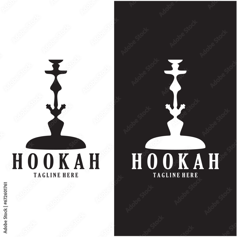Vintage hookah, shisha or water pipe logo silhouette for club, bar,cafe,vape and shop. - obrazy, fototapety, plakaty 