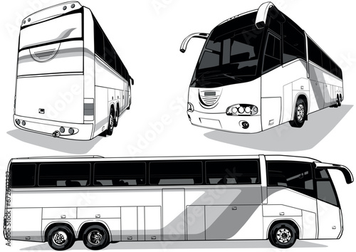 Set of Drawings of a Intercity Bus from Three Views photo