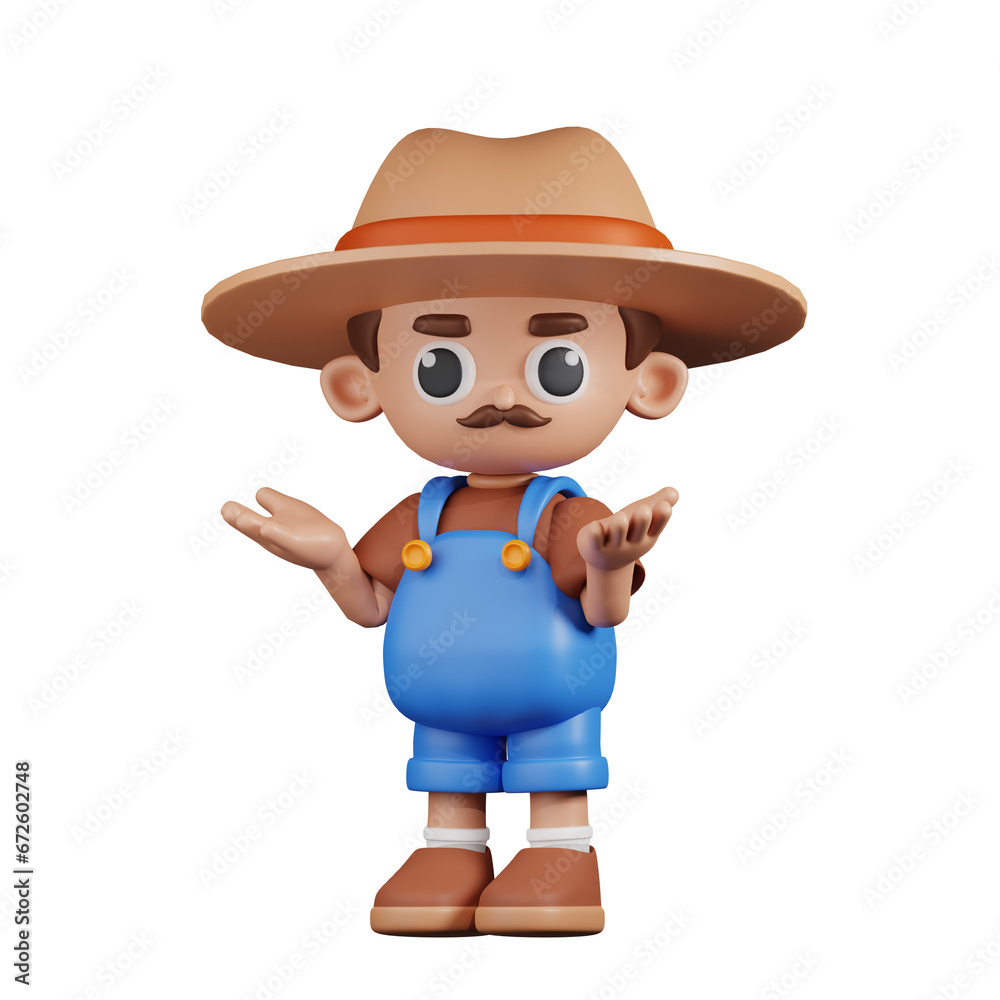 3d Character Farmer Confused Pose. 3d render isolated on transparent backdrop. 3d Character Farmer Confused Pose. 3d render isolated on transparent backdrop.