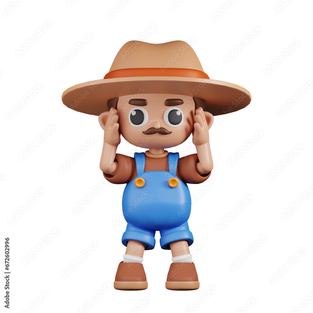 3d Character Farmer Dizzy Pose. 3d render isolated on transparent backdrop. 3d Character Farmer Dizzy Pose. 3d render isolated on transparent backdrop.