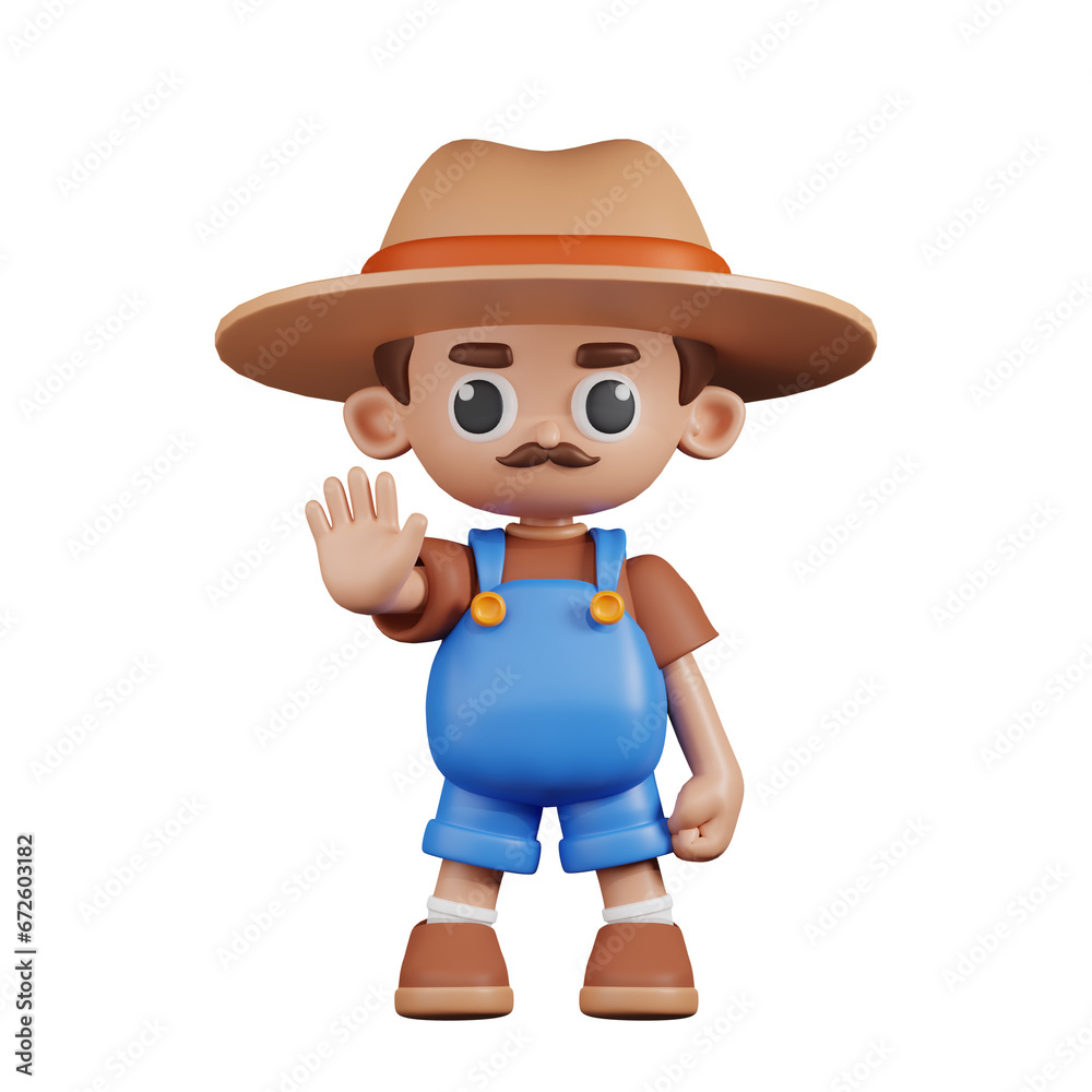 3d Character Farmer Doing The Stop Sign Pose. 3d render isolated on transparent backdrop. 3d Character Farmer Doing The Stop Sign Pose. 3d render isolated on transparent backdrop.